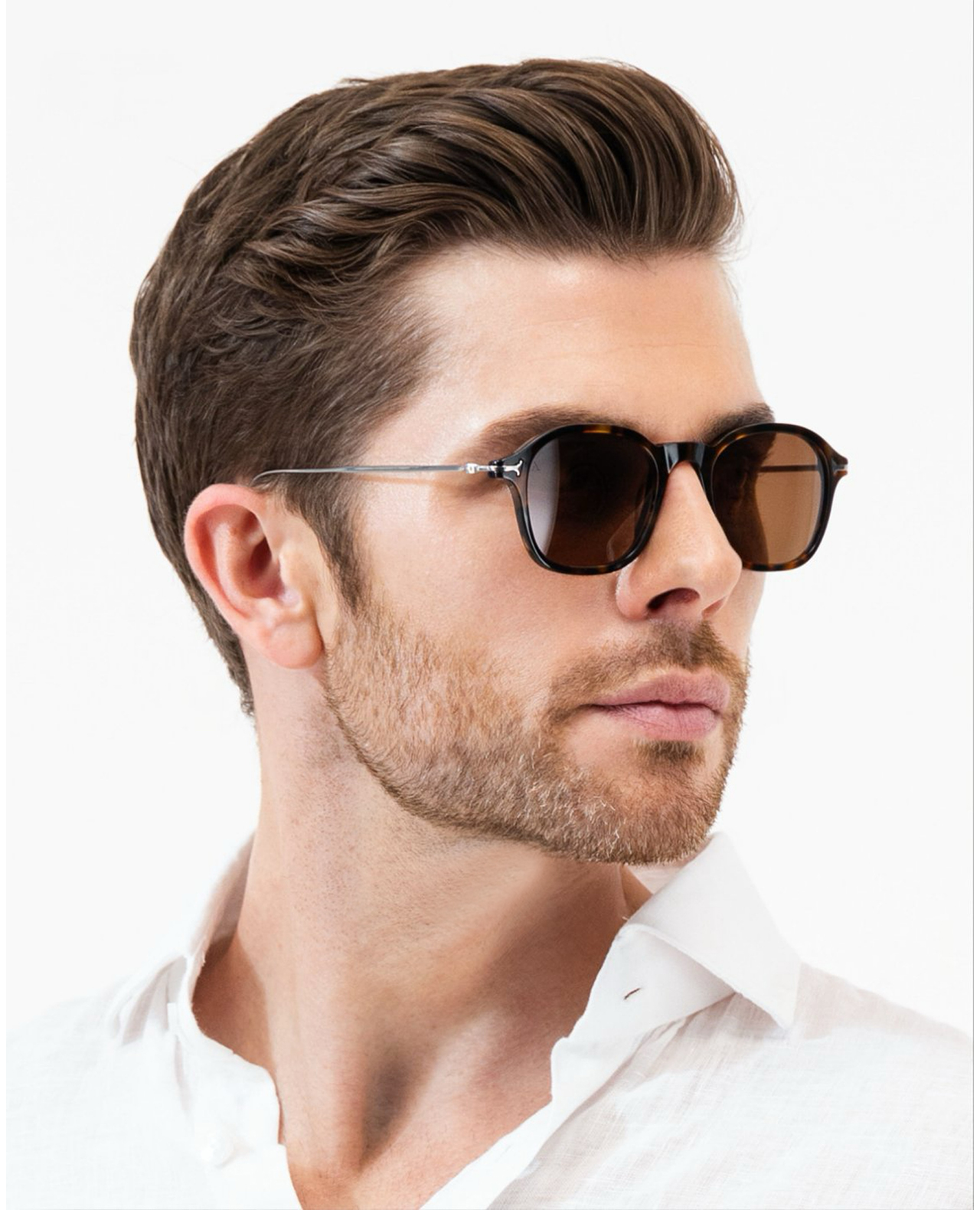 Square Titanium Sunglasses – Shiny Havana Brown - Image 4