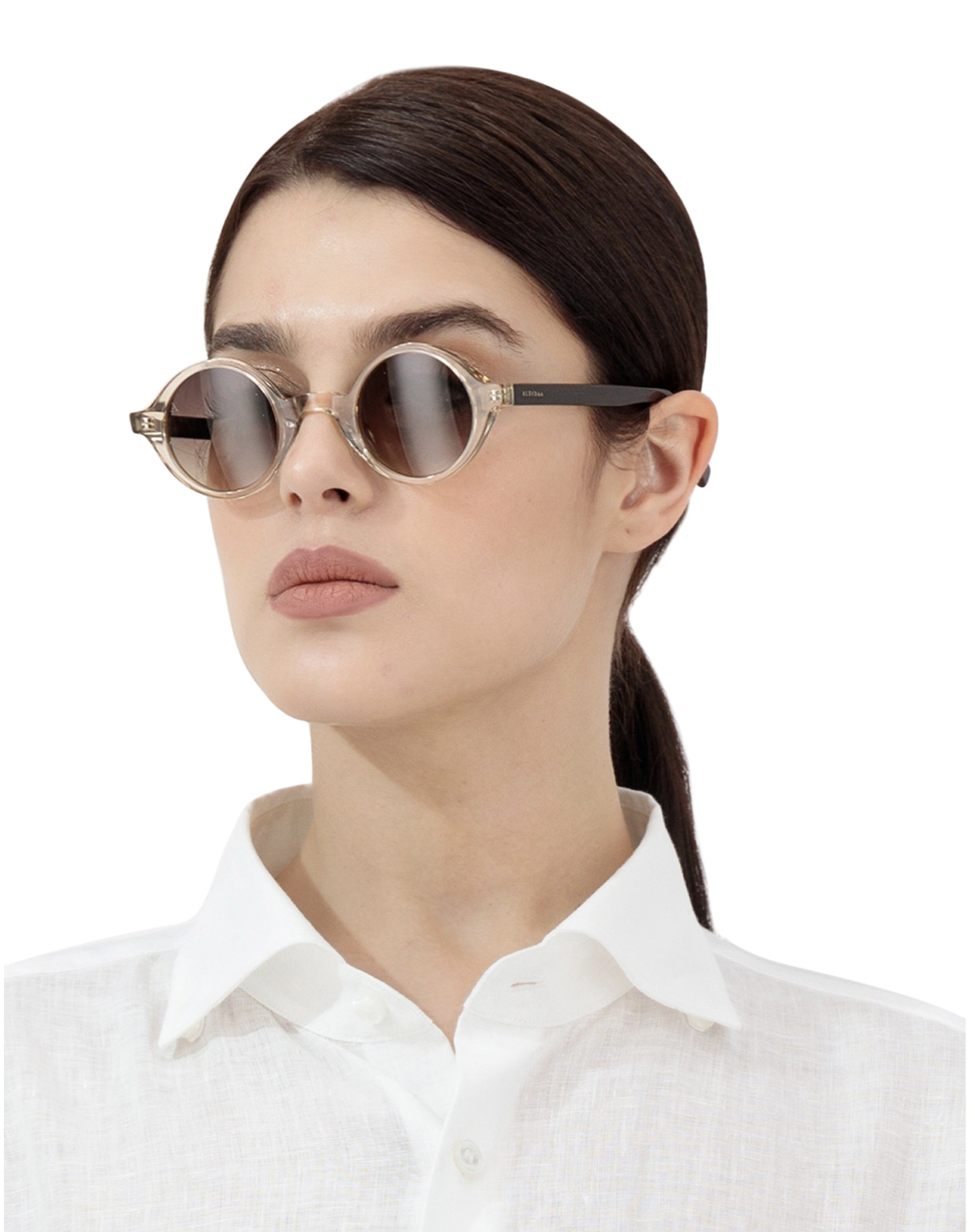 Round Sunglasses-Shiny Transparent Light Brown - Image 5
