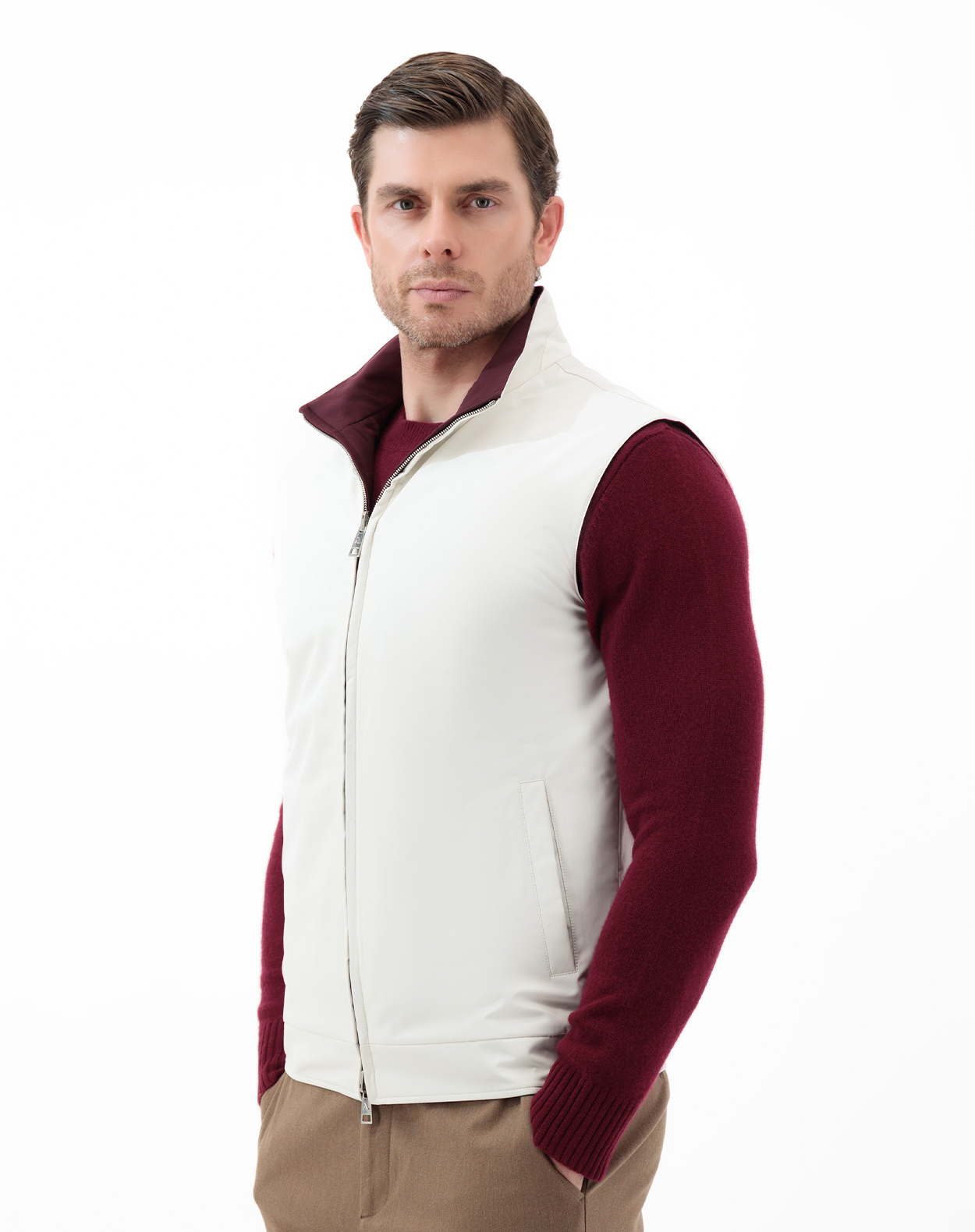 Reversible Vest – Qatar National Day 2025 -Ivory/Burgundy - Albidaa