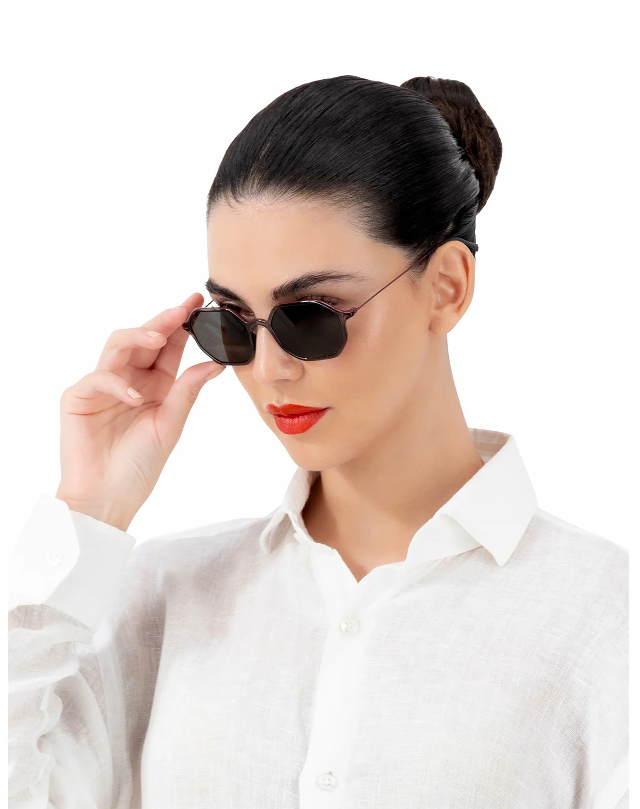 Two Tone, Up colour, Burgundy & Black Sunglasses - Octagonal - Image 5