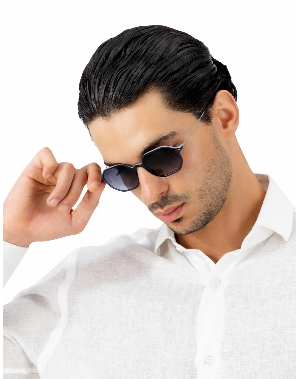 Two Tone, Up colour, Grey & Blue Sunglasses - Octagonal - Image 5